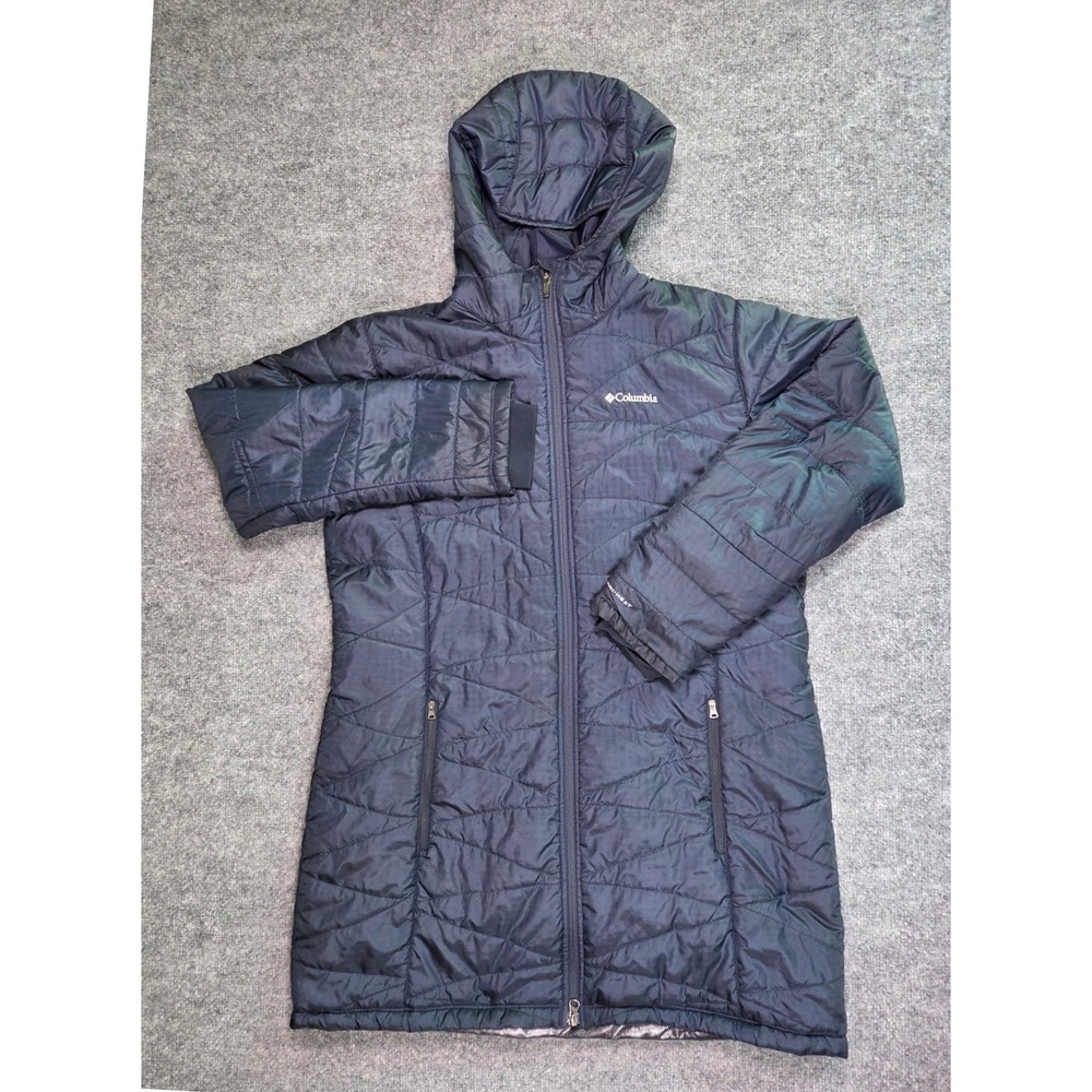 Columbia Puffer Jacket Womens 1X Black Omni-Heat Hooded Long Quilted Parka